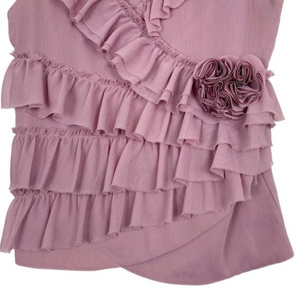SALE! ADIVA ANTHROPOLOGIE Dusty Lavender Crinkle Ruffle Top Size Petite Medium - Picture 2 of 6